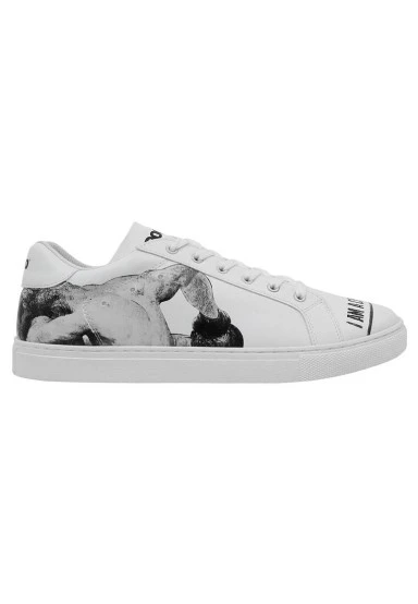 Homme Cuir Vegan Blanc Baskets - Champion Motif - 