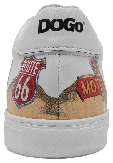 Homme Cuir Vegan Blanc Baskets - Route 66 Motif - 