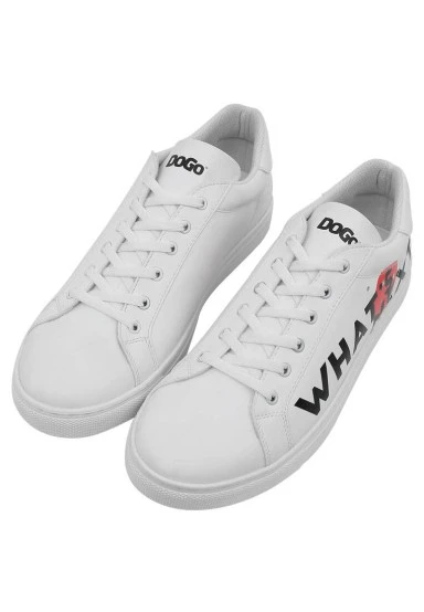 Homme Cuir Vegan Blanc Baskets - What's Next? Motif - 