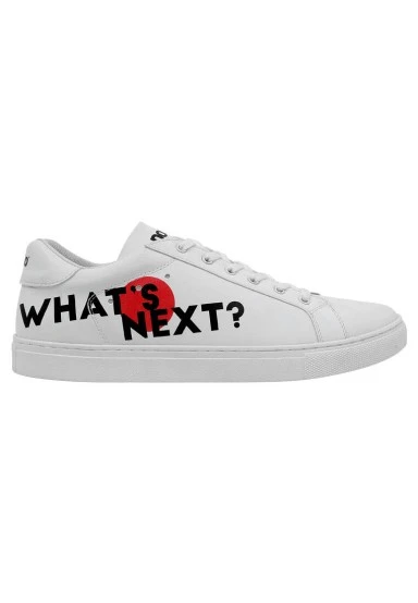 Homme Cuir Vegan Blanc Baskets - What's Next? Motif - 