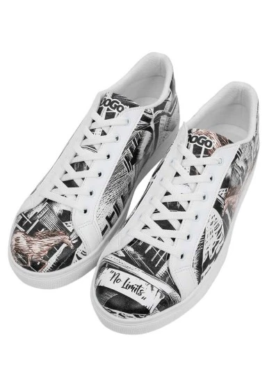 Homme Cuir Vegan Blanc Baskets - No Limits Motif - 