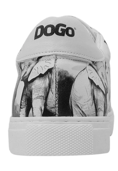 Homme Cuir Vegan Blanc Baskets - Sunset Animals Motif - 