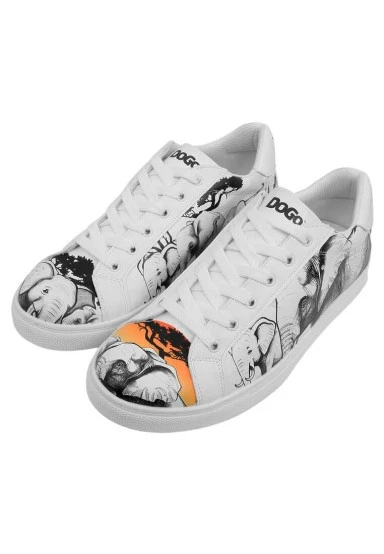 Homme Cuir Vegan Blanc Baskets - Sunset Animals Motif - 