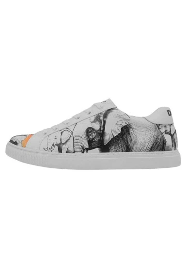Homme Cuir Vegan Blanc Baskets - Sunset Animals Motif - 