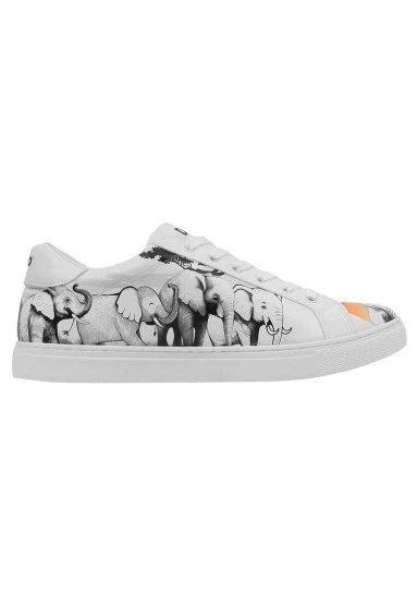 Homme Cuir Vegan Blanc Baskets - Sunset Animals Motif - 