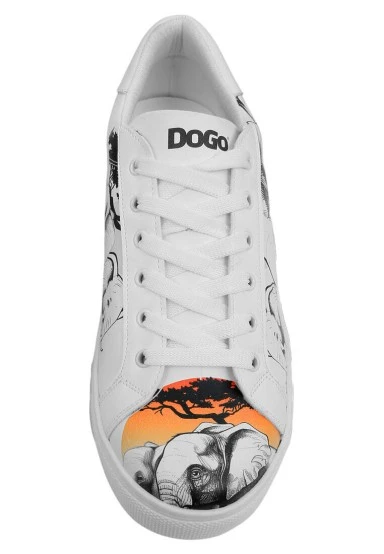 Homme Cuir Vegan Blanc Baskets - Sunset Animals Motif - 