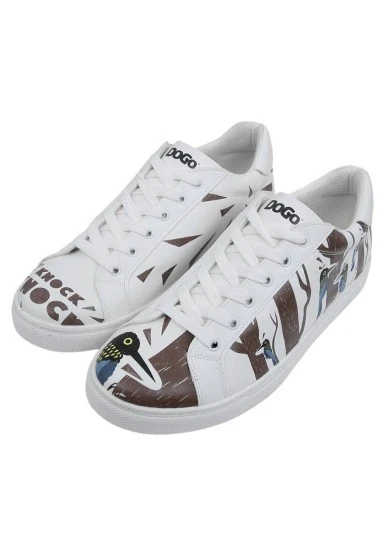 Homme Cuir Vegan Blanc Baskets - Knock Knock Motif - 