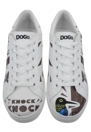 Homme Cuir Vegan Blanc Baskets - Knock Knock Motif - 