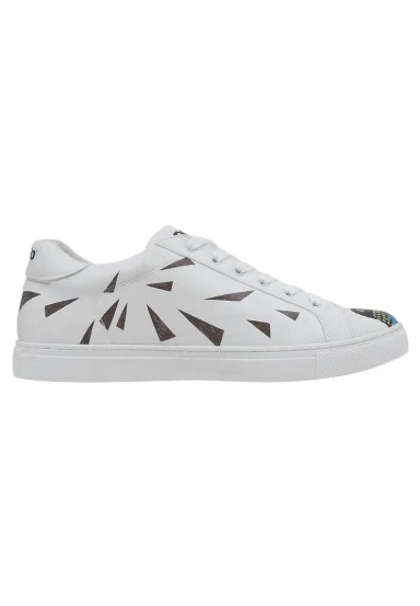 Homme Cuir Vegan Blanc Baskets - Knock Knock Motif - 