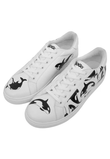 Homme Cuir Vegan Blanc Baskets - Flowing Orca Motif - 