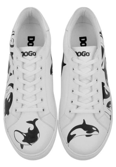 Homme Cuir Vegan Blanc Baskets - Flowing Orca Motif - 