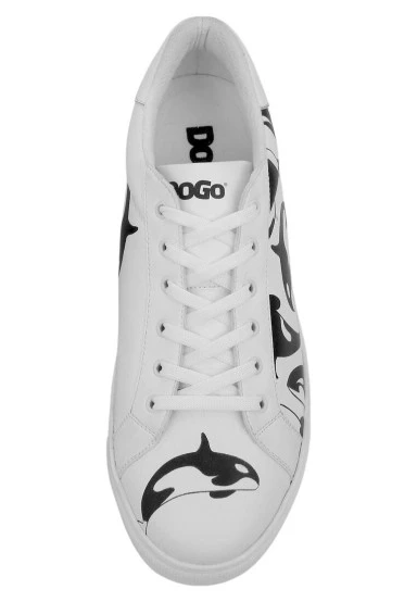 Homme Cuir Vegan Blanc Baskets - Flowing Orca Motif - 