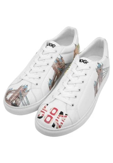 Homme Cuir Vegan Blanc Baskets - It's the Time for London Motif - 