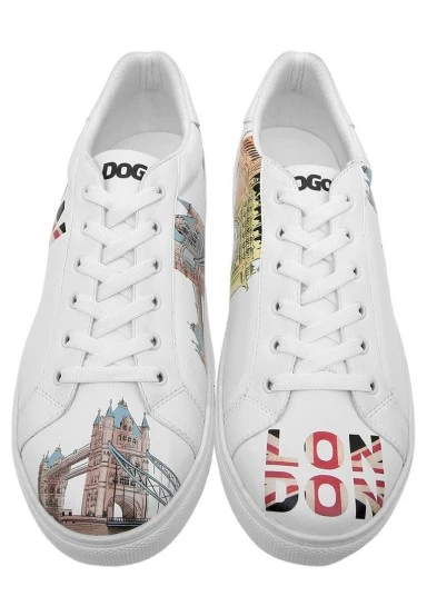 Homme Cuir Vegan Blanc Baskets - It's the Time for London Motif - 