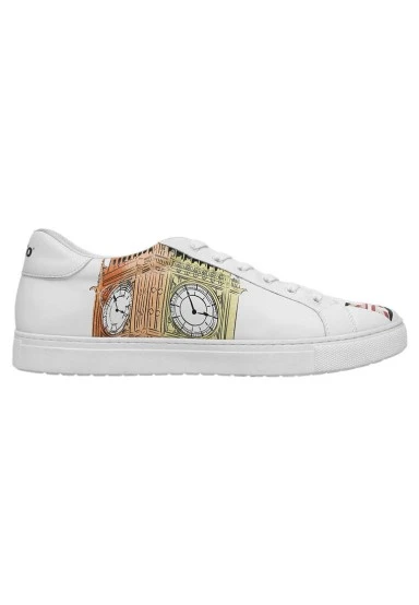 Homme Cuir Vegan Blanc Baskets - It's the Time for London Motif - 