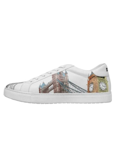 Homme Cuir Vegan Blanc Baskets - It's the Time for London Motif - 