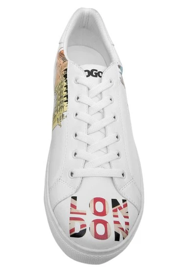 Homme Cuir Vegan Blanc Baskets - It's the Time for London Motif - 