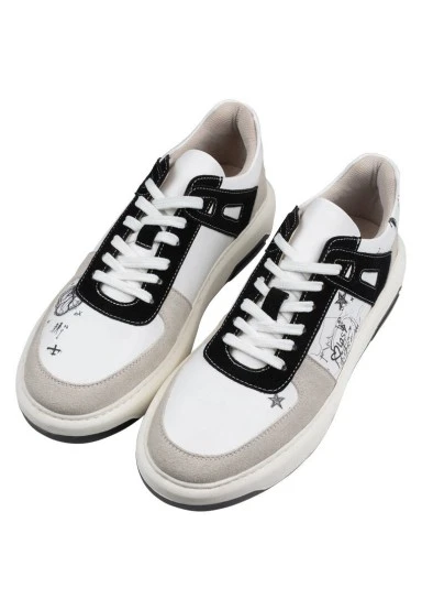 Homme Cuir Vegan Blanc Baskets - Lost Dream Motif - 