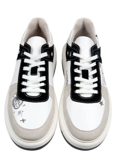 Homme Cuir Vegan Blanc Baskets - Lost Dream Motif - 