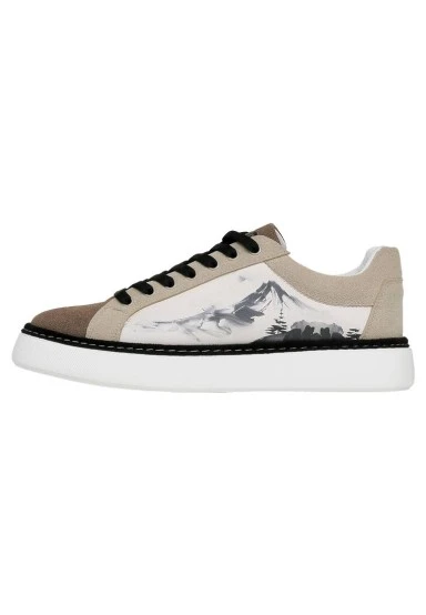 Homme Cuir Vegan Blanc Baskets - Japanese in Red Motif - 