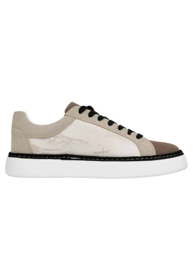 Homme Cuir Vegan Blanc Baskets - Japanese in Red Motif - 