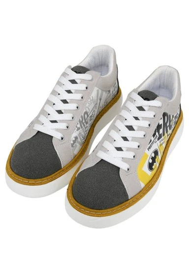Homme Cuir Vegan Blanc Baskets - Warner Bros Batman Collage Motif - 
