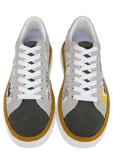 Homme Cuir Vegan Blanc Baskets - Warner Bros Batman Collage Motif - 