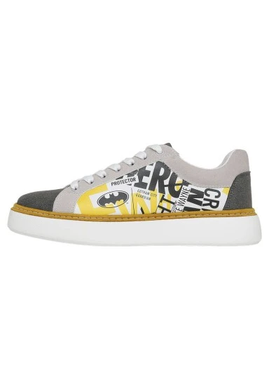Homme Cuir Vegan Blanc Baskets - Warner Bros Batman Collage Motif - 