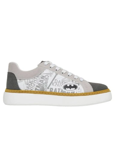 Homme Cuir Vegan Blanc Baskets - Warner Bros Batman Collage Motif - 