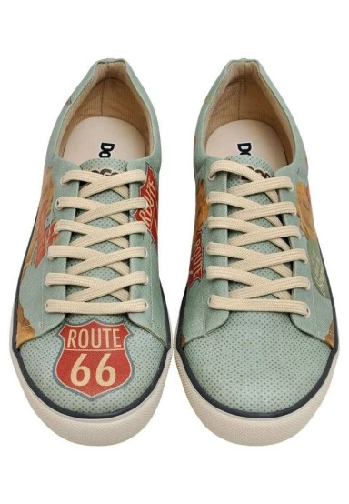 Homme Cuir Vegan Bleu Baskets - Route 66 Motif - 