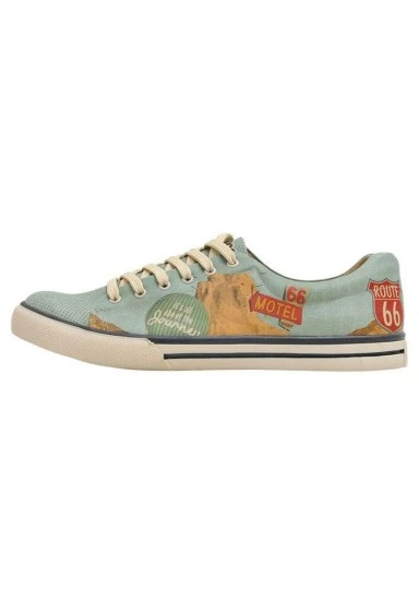 Homme Cuir Vegan Bleu Baskets - Route 66 Motif - 