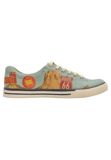 Homme Cuir Vegan Bleu Baskets - Route 66 Motif - 