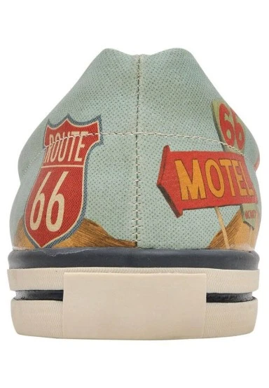 Homme Cuir Vegan Bleu Baskets - Route 66 Motif - 