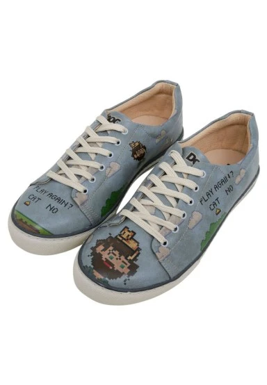 Homme Cuir Vegan Bleu Baskets - Play Again Motif - 