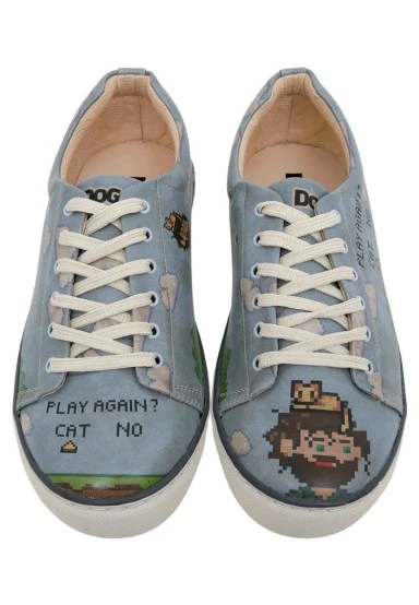 Homme Cuir Vegan Bleu Baskets - Play Again Motif - 