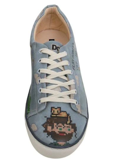 Homme Cuir Vegan Bleu Baskets - Play Again Motif - 