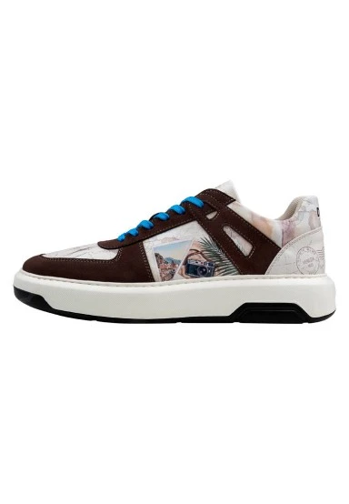 Homme Cuir Vegan Crème Baskets - Ink and Pictures Motif - 