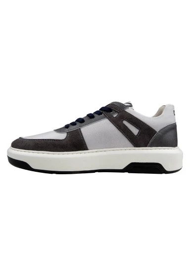 Homme Cuir Vegan Gris Baskets - Trouble Motif - 
