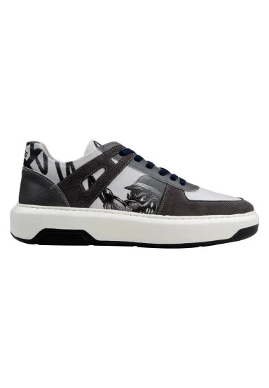 Homme Cuir Vegan Gris Baskets - Trouble Motif - 