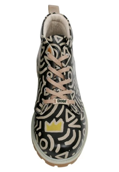 Homme Cuir Vegan Noir Bottines - Abstract Outline Noir Motif - 