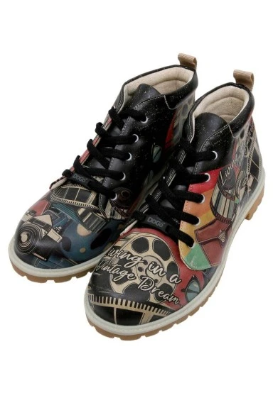 Homme Cuir Vegan Noir Bottines - Living in a Vintage Dream Motif - 