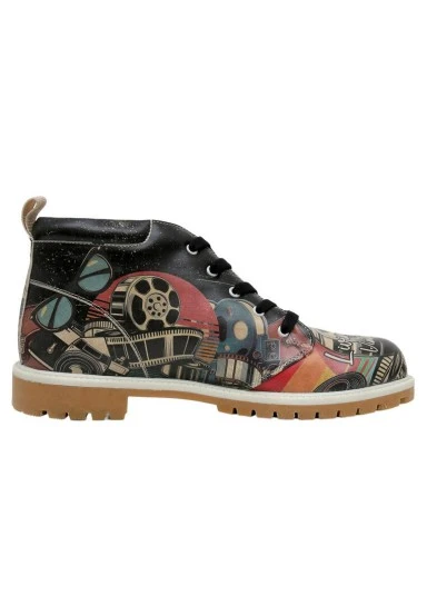 Homme Cuir Vegan Noir Bottines - Living in a Vintage Dream Motif - 