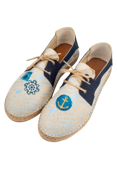 Homme Vegan Bleu Espadrilles à Lacets - Patches Motif - 
