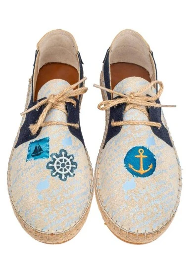 Homme Vegan Bleu Espadrilles à Lacets - Patches Motif - 