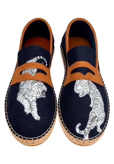 Homme Vegan Bleu Foncé Espadrilles - Uptown Tigers Navy Motif - 