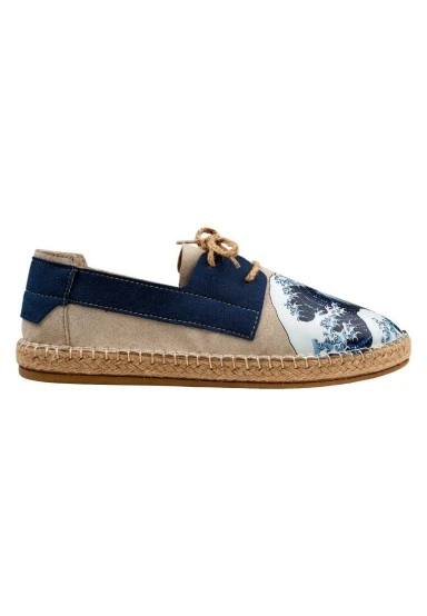 Homme Vegan Crème Espadrilles à Lacets - Japanese Waves Motif - 