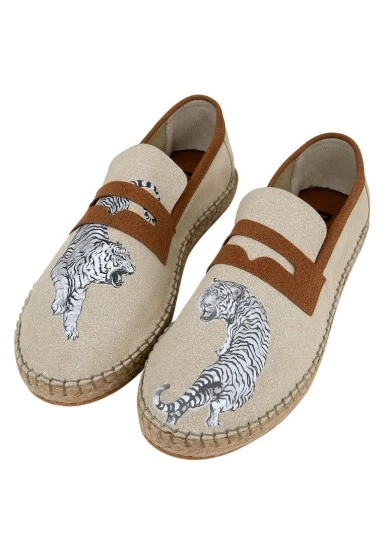 Homme Vegan Crème Espadrilles - Uptown Tigers Motif - 