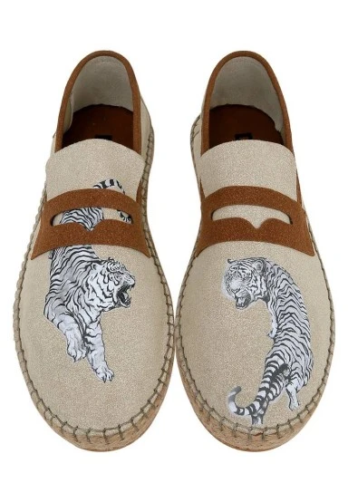 Homme Vegan Crème Espadrilles - Uptown Tigers Motif - 
