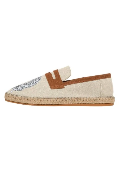 Homme Vegan Crème Espadrilles - Uptown Tigers Motif - 