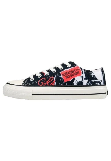 Homme Vegan Noir Baskets - Crush the System Motif - 